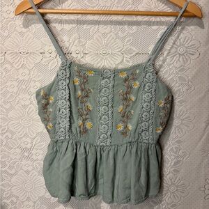 Patrons Of Peace Boho tank top in green with embroidery